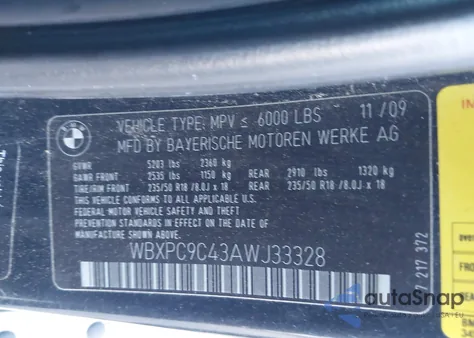 2010 BMW X3 xDrive30I z USA, uszkodzony, nr VIN WBXPC9C43AWJ33328